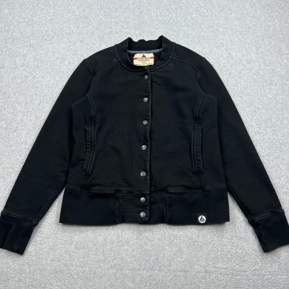 American Giant Bomber Jacket Womens Medium Black‎ Snap Up Heavyweight Cotton USA